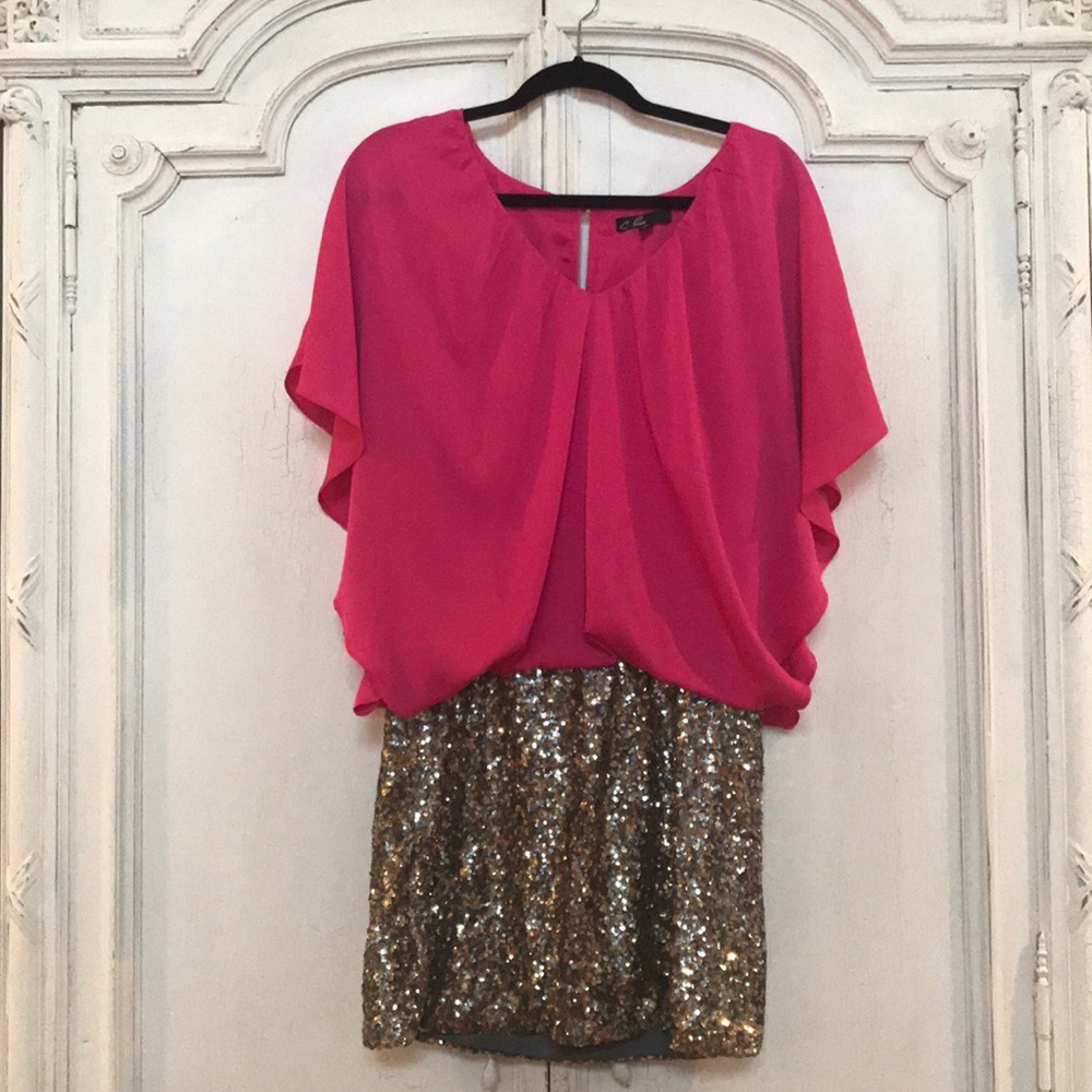 Pink and gold sequin dress